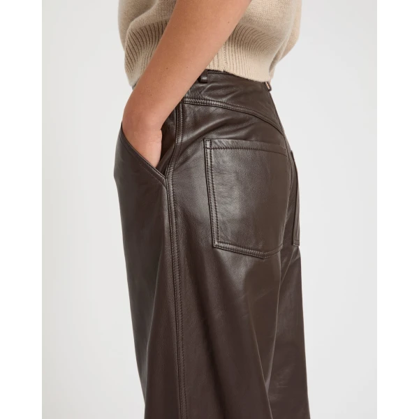 Yves Salomon Straight Lamb Leather Trousers in Brown | Pants | Luxury Shoes 