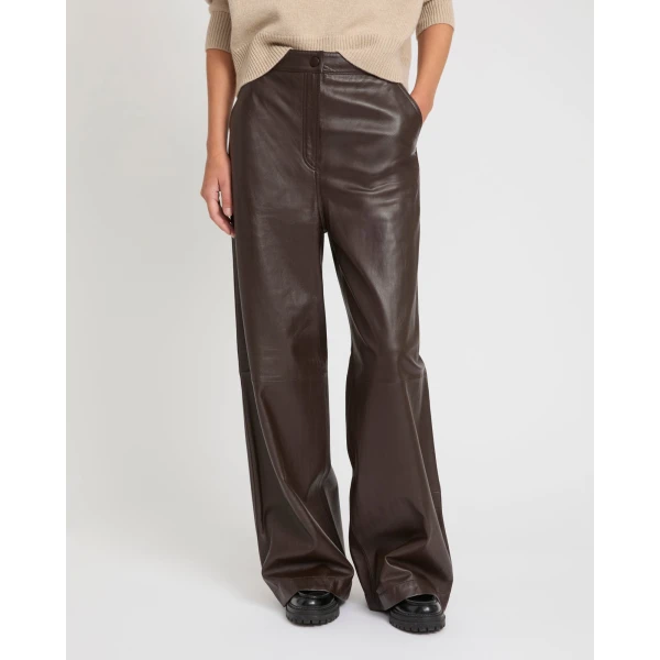 Yves Salomon Straight Lamb Leather Trousers in Brown | Pants | Luxury Shoes 