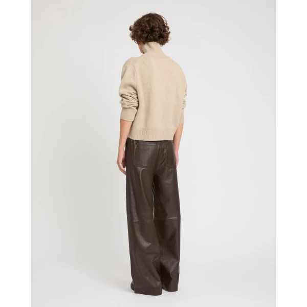 Yves Salomon Straight Lamb Leather Trousers in Brown | Pants | Luxury Shoes 