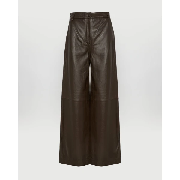 Yves Salomon Straight Lamb Leather Trousers in Brown | Pants | Luxury Shoes 