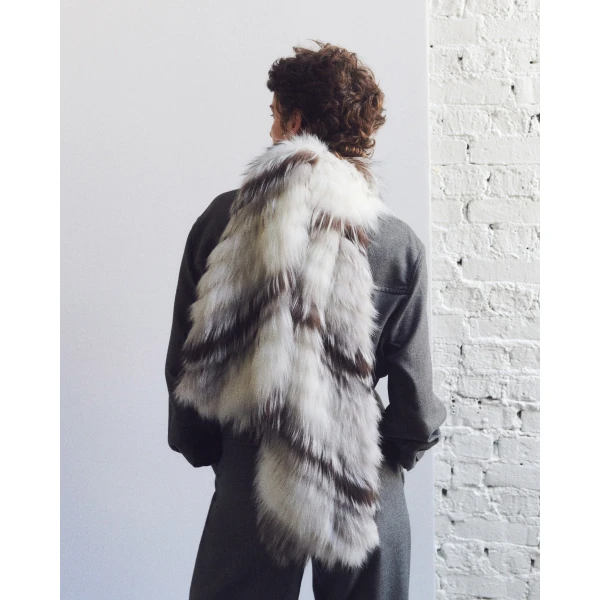 Yves Salomon Striped Fox Fur Scarf in Inuit White | Scarves | Luxury Shoes 