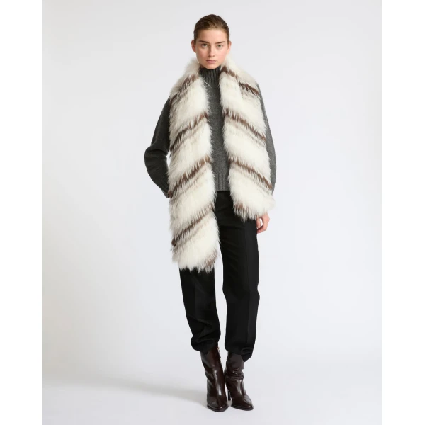 Yves Salomon Striped Fox Fur Scarf in Inuit White | Scarves | Luxury Shoes 