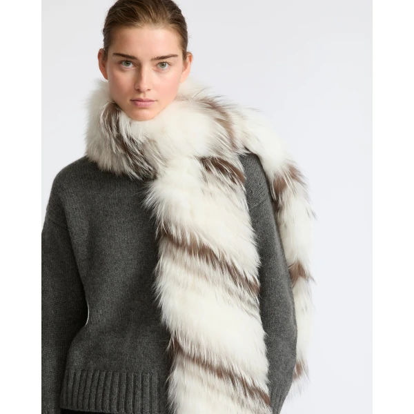 Yves Salomon Striped Fox Fur Scarf in Inuit White | Scarves | Luxury Shoes 