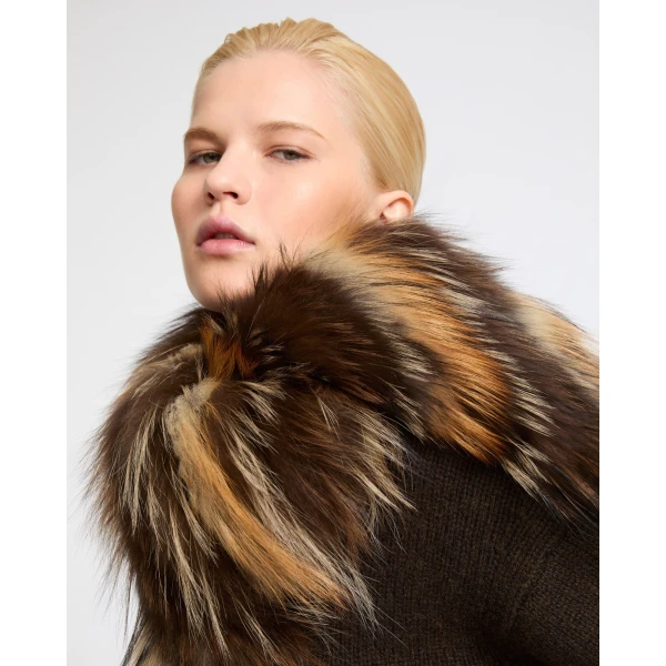 Yves Salomon Striped Fox Fur Scarf in Light Brown | Scarves | Luxury Shoes 