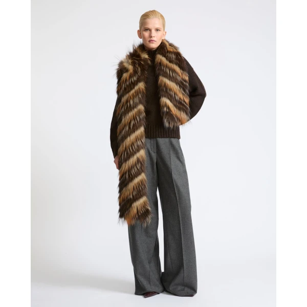 Yves Salomon Striped Fox Fur Scarf in Light Brown | Scarves | Luxury Shoes 