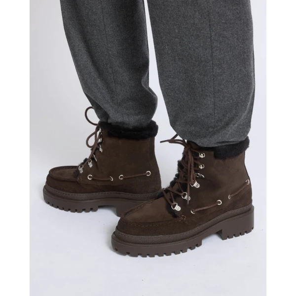Yves Salomon Suede Leather and Brushed Merinillo Lambskin Ankle Boots in Brown | Boots | Luxury Shoes 