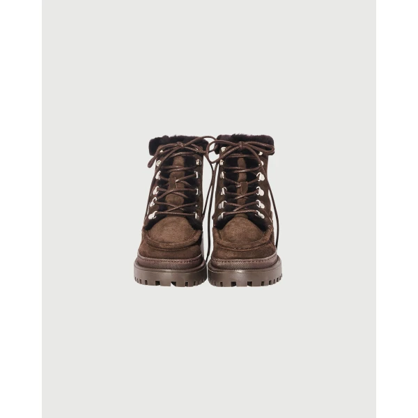 Yves Salomon Suede Leather and Brushed Merinillo Lambskin Ankle Boots in Brown | Boots | Luxury Shoes 
