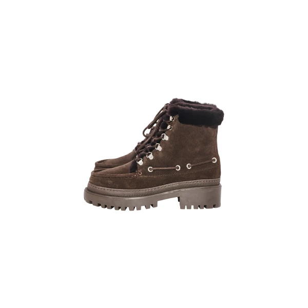 Suede Leather and Brushed Merinillo Lambskin Ankle Boots in Brown