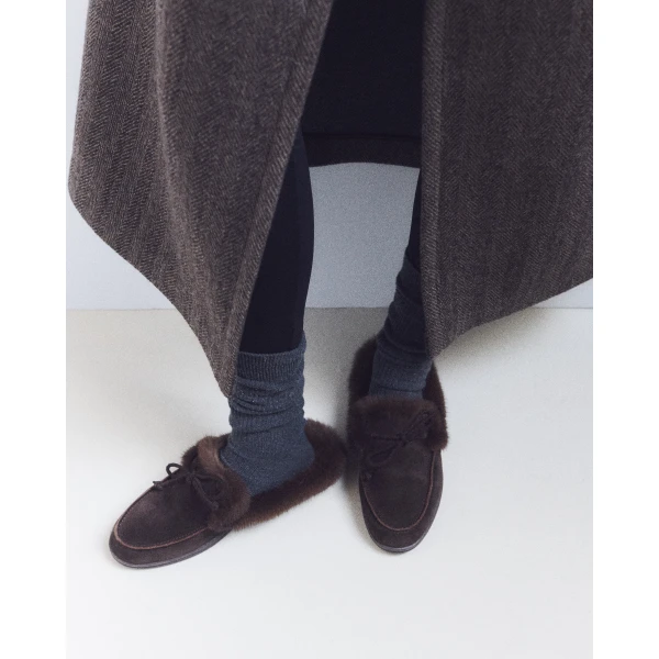Yves Salomon Suede Leather and Mink Fur Mules in Brown | Mules | Luxury Shoes 