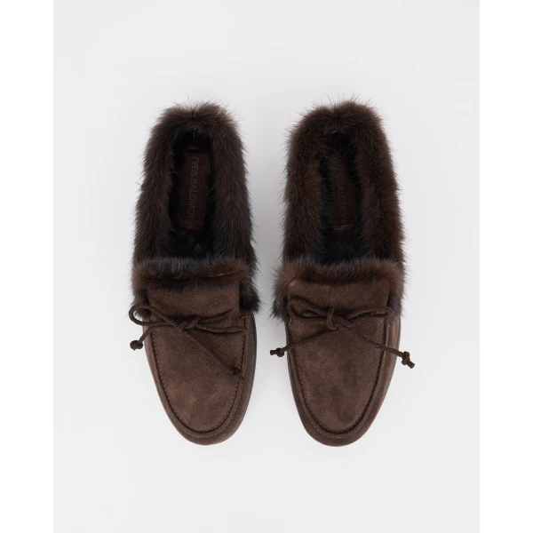 Yves Salomon Suede Leather and Mink Fur Mules in Brown | Mules | Luxury Shoes 