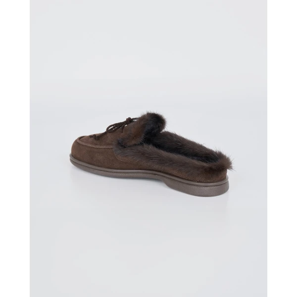 Yves Salomon Suede Leather and Mink Fur Mules in Brown | Mules | Luxury Shoes 