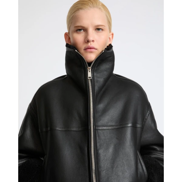 Yves Salomon Suede Merino Lambskin Cropped Jacket in Black | Shearling Jackets | Luxury Shoes 