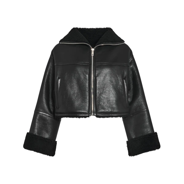 Yves Salomon Suede Merino Lambskin Cropped Jacket in Black | Women | Luxury Shoes 