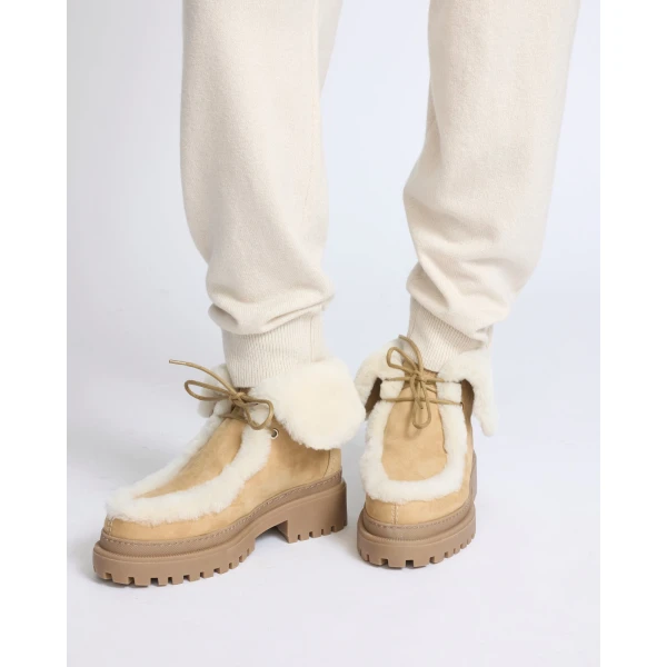 Yves Salomon Suede and Brushed Merinillo Lambskin Ankle Boots in Beige | Boots | Luxury Shoes 