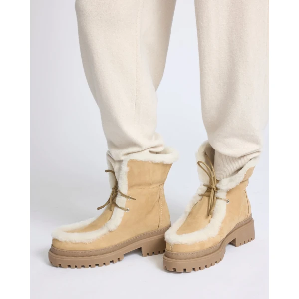 Yves Salomon Suede and Brushed Merinillo Lambskin Ankle Boots in Beige | Boots | Luxury Shoes 