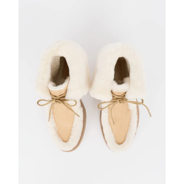 Yves Salomon Suede and Brushed Merinillo Lambskin Ankle Boots in Beige | Boots | Luxury Shoes 