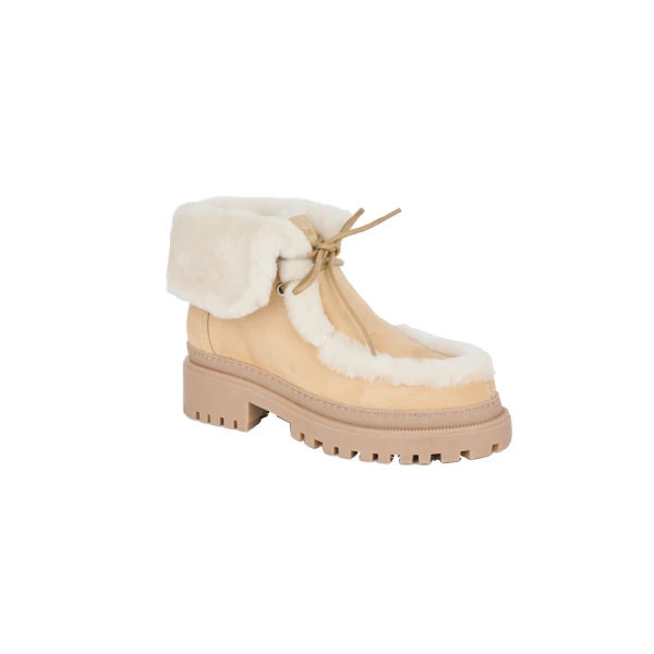 Suede and Brushed Merinillo Lambskin Ankle Boots in Beige