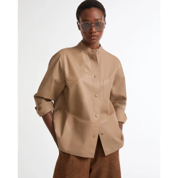 Yves Salomon Supple Lambskin Shirt in Beige | Shirts | Luxury Shoes 