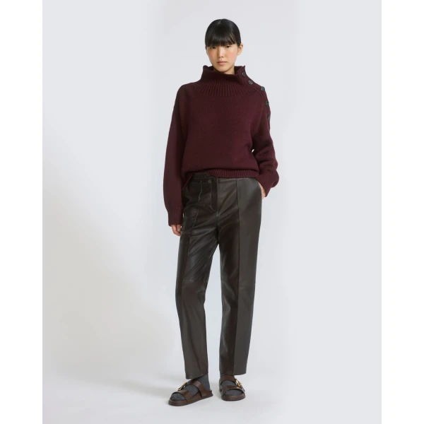Yves Salomon Tailored Lambskin Leather Trousers in Brown | Tailored pants | Luxury Shoes 