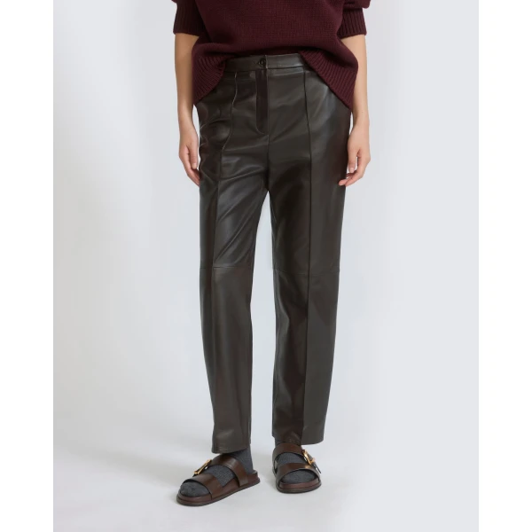 Yves Salomon Tailored Lambskin Leather Trousers in Brown | Tailored pants | Luxury Shoes 