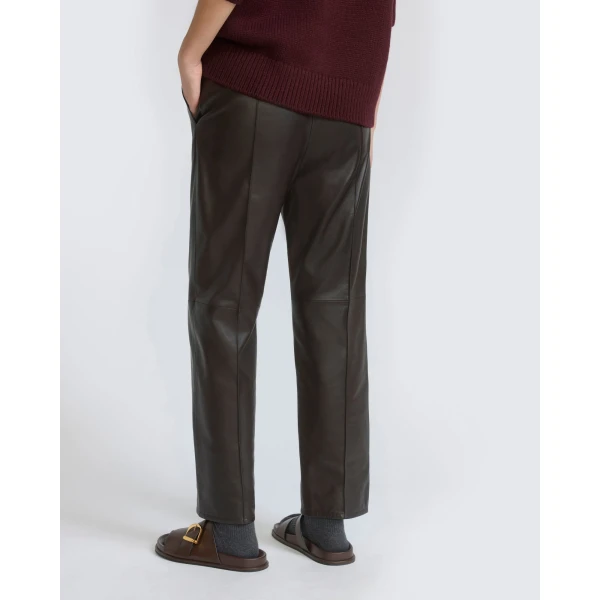Yves Salomon Tailored Lambskin Leather Trousers in Brown | Tailored pants | Luxury Shoes 