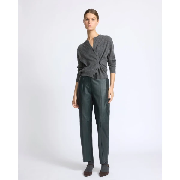 Yves Salomon Tailored Lambskin Leather Trousers in Dark Green | Tailored pants | Luxury Shoes 