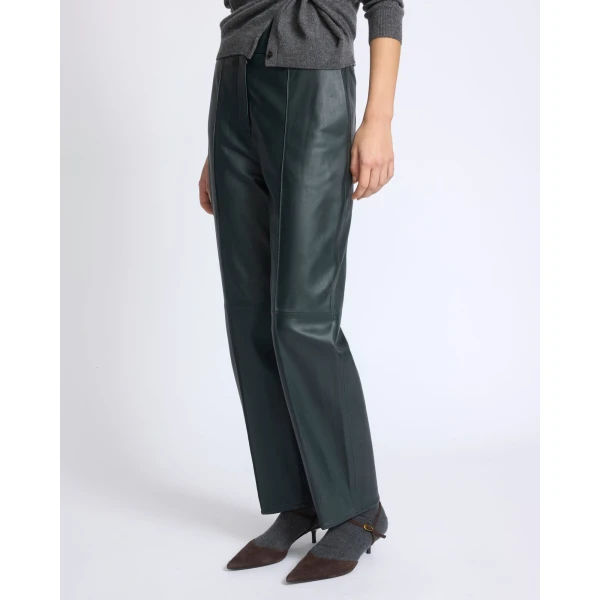 Yves Salomon Tailored Lambskin Leather Trousers in Dark Green | Tailored pants | Luxury Shoes 