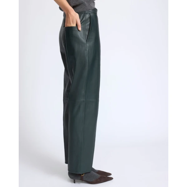 Yves Salomon Tailored Lambskin Leather Trousers in Dark Green | Tailored pants | Luxury Shoes 