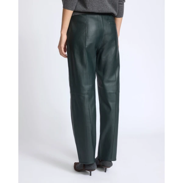 Yves Salomon Tailored Lambskin Leather Trousers in Dark Green | Tailored pants | Luxury Shoes 