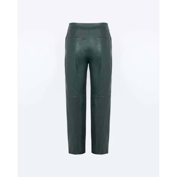 Yves Salomon Tailored Lambskin Leather Trousers in Dark Green | Tailored pants | Luxury Shoes 
