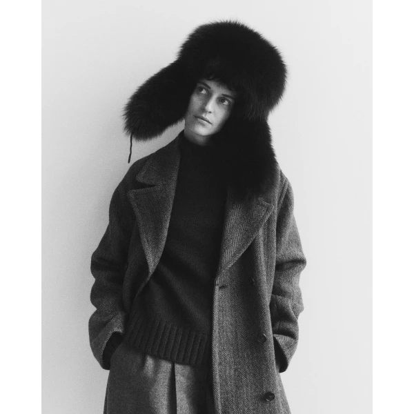 Yves Salomon Technical Fabric Ushanka with Fox Fur in Black | Hats | Luxury Shoes 