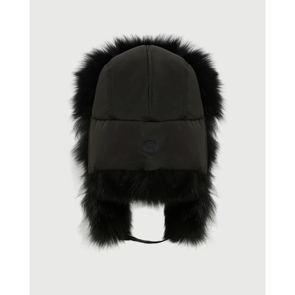 Yves Salomon Technical Fabric Ushanka with Fox Fur in Black | Hats | Luxury Shoes 