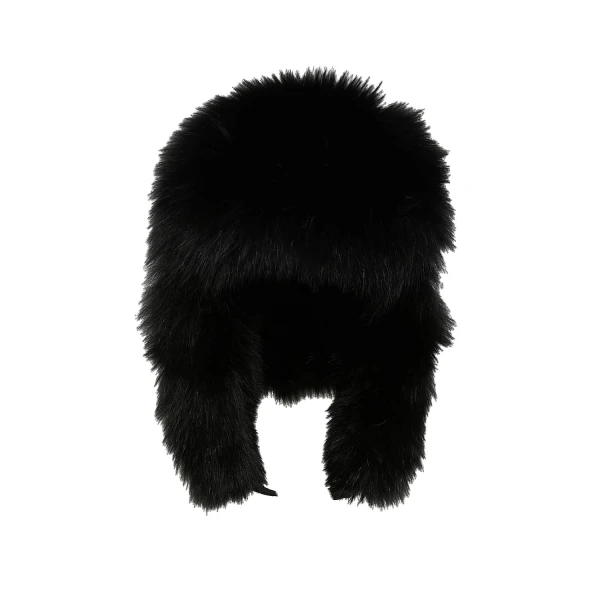 Technical Fabric Ushanka with Fox Fur in Black