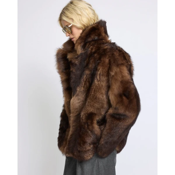 Yves Salomon Toscana Lambskin Shearling Pea Coat in Dark Brown | Shearling Coat | Luxury Shoes 