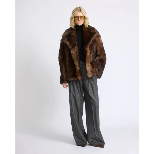 Yves Salomon Toscana Lambskin Shearling Pea Coat in Dark Brown | Shearling Coat | Luxury Shoes 