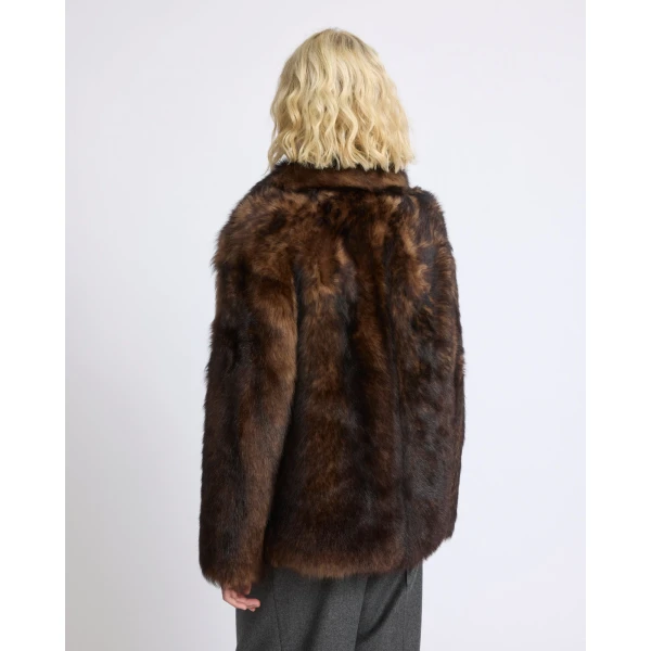 Yves Salomon Toscana Lambskin Shearling Pea Coat in Dark Brown | Shearling Coat | Luxury Shoes 