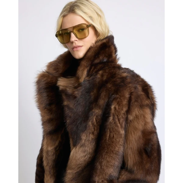 Yves Salomon Toscana Lambskin Shearling Pea Coat in Dark Brown | Shearling Coat | Luxury Shoes 