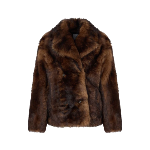 Toscana Lambskin Shearling Pea Coat in Dark Brown