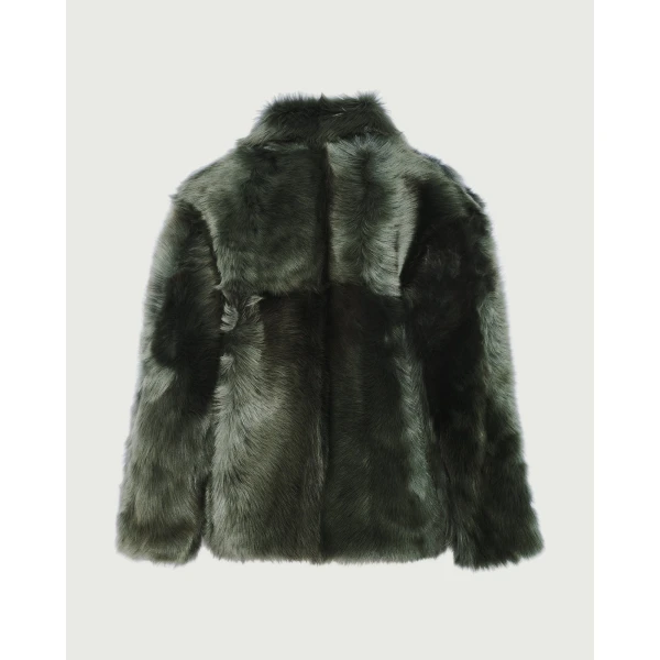 Yves Salomon Toscana Lambskin Shearling Pea Coat in Dark Green | Shearling Coat | Luxury Shoes 