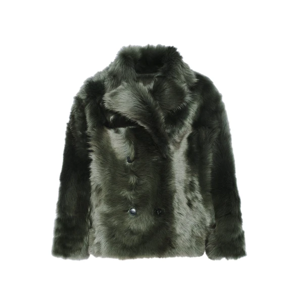 Toscana Lambskin Shearling Pea Coat in Dark Green