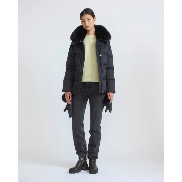Yves Salomon Waterproof Down Jacket with Mittens and Fox Fur Trim in Black | Coats | Luxury Shoes 