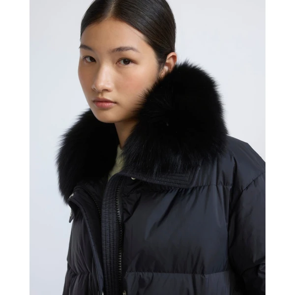 Yves Salomon Waterproof Down Jacket with Mittens and Fox Fur Trim in Black | Coats | Luxury Shoes 