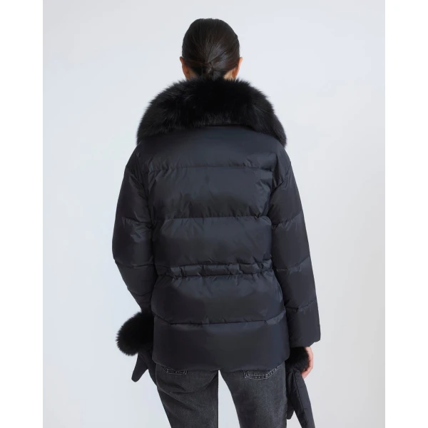 Yves Salomon Waterproof Down Jacket with Mittens and Fox Fur Trim in Black | Coats | Luxury Shoes 