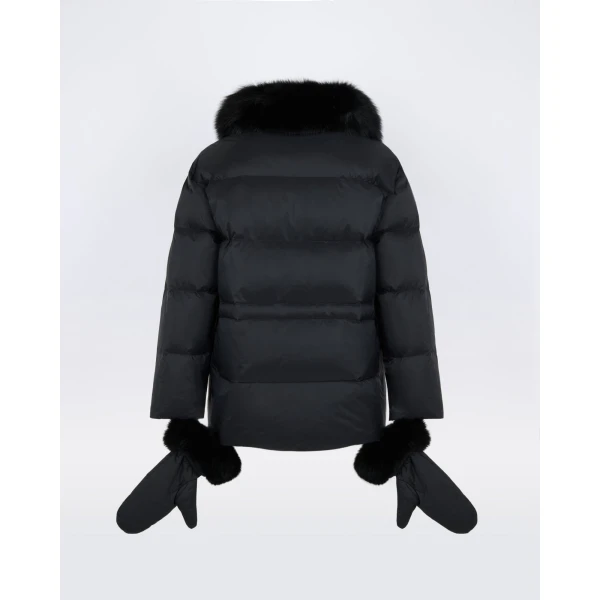Yves Salomon Waterproof Down Jacket with Mittens and Fox Fur Trim in Black | Coats | Luxury Shoes 