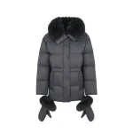 Yves Salomon Waterproof Down Jacket with Mittens and Fox Fur Trim in Charcoal | Coats | Luxury Shoes 