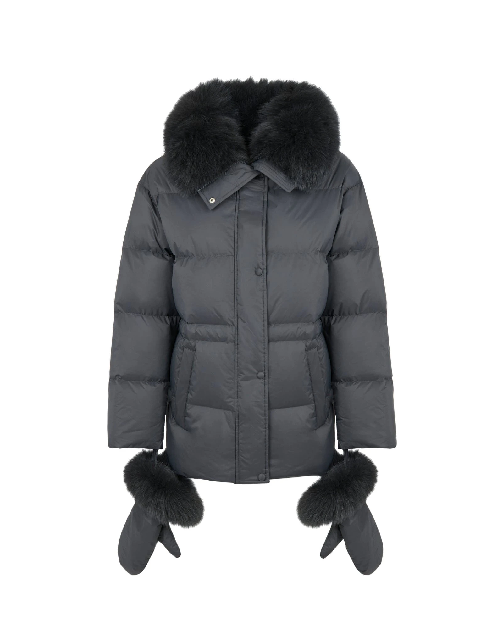 Yves Salomon Waterproof Down Jacket with Mittens and Fox Fur Trim in Charcoal Yves Salomon Waterproof Down Jacket with Mittens and Fox Fur Trim in Charcoal | Coats | Luxury Shoes