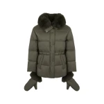 Yves Salomon Waterproof Down Jacket with Mittens and Fox Fur Trim in Khaki | Coats | Luxury Shoes 
