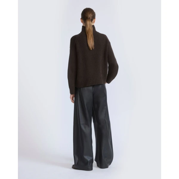 Yves Salomon Wide Lambskin Leather Trousers in Black | Wide leg pants | Luxury Shoes 