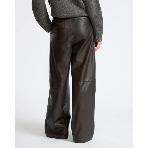 Yves Salomon Wide Lambskin Leather Trousers in Brown | Wide leg pants | Luxury Shoes 