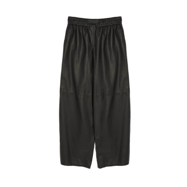Wide-Leg Trousers in Thin Lambskin Leather in Black